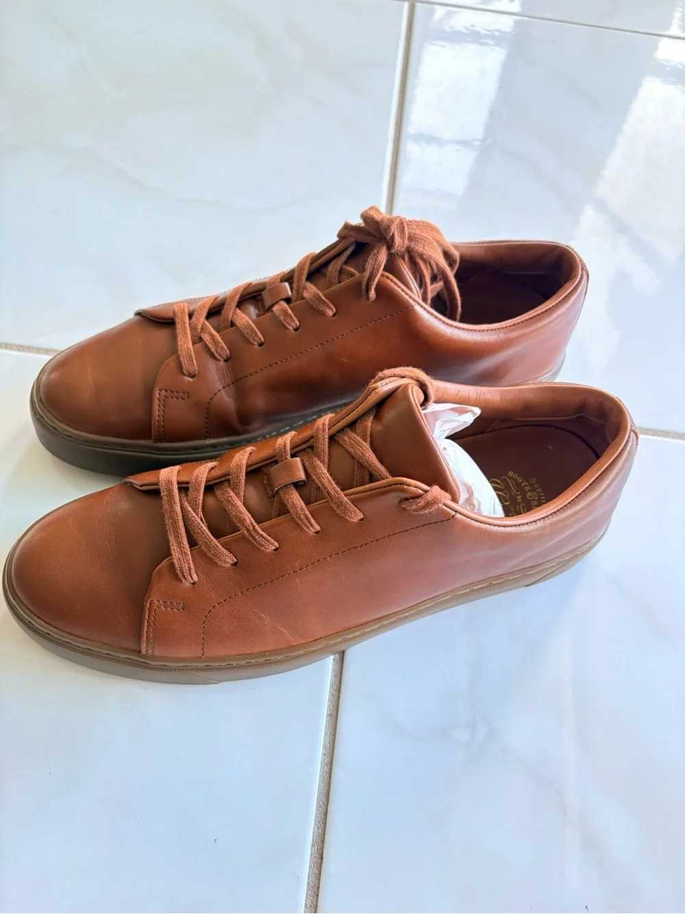 NEW J. Crew Leather Court Sneaker English Tan Brown | Vibram Men’s Size 10